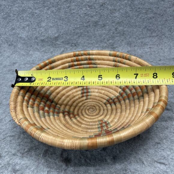 Vintage Primitive Tribal Natural Coiled Basket 8" x 2.5" Handcrafted Boho Decor - Picture 4 of 5